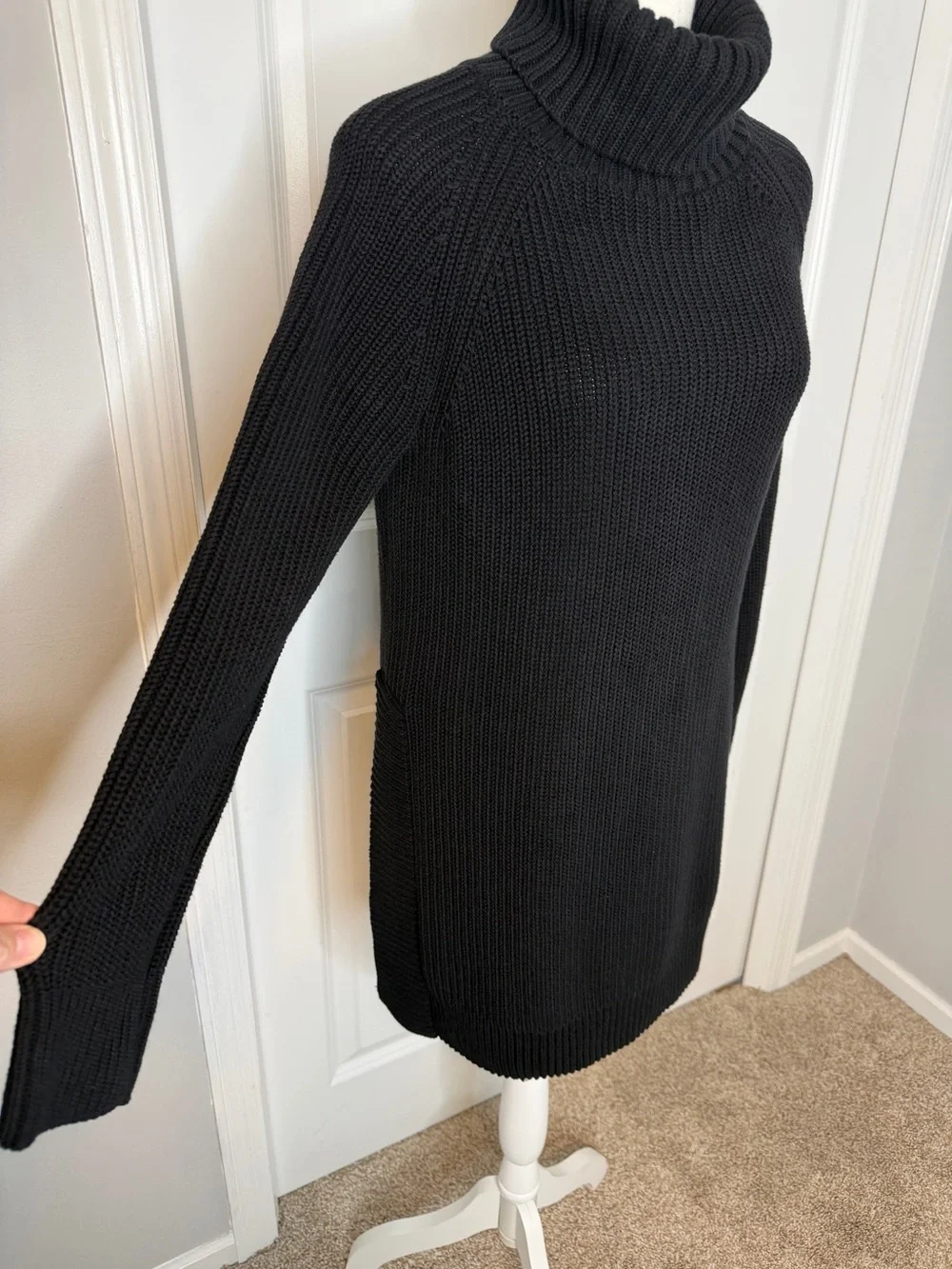 Kate Spade Black Turtleneck Knit Tunic Sweater XS Side Splits Cotton Cashmere